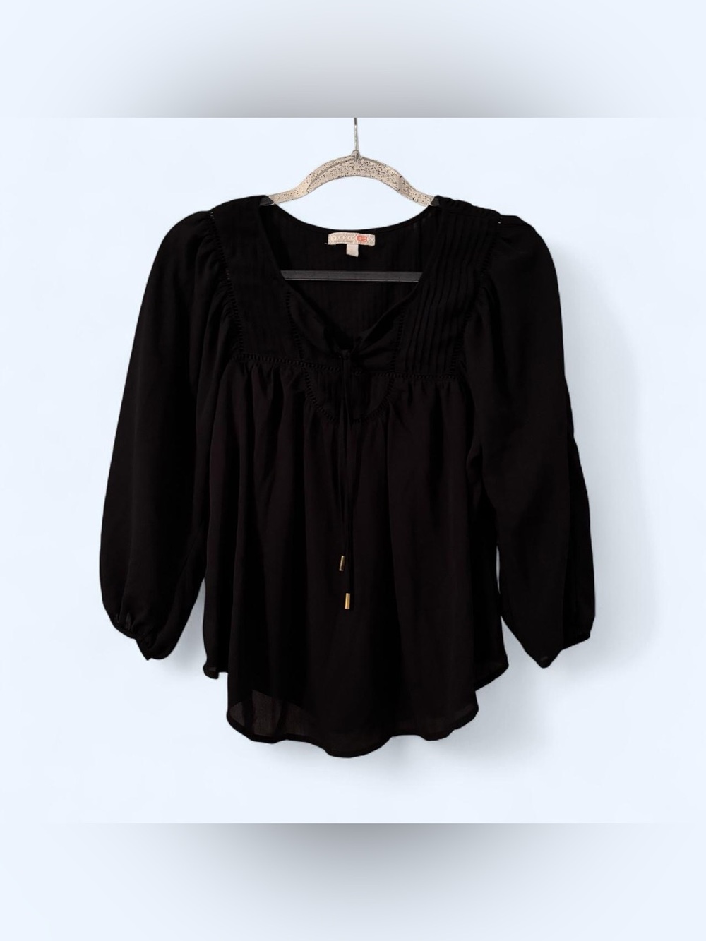 Gianni Bini Black Peasant-Style Tie Blouse